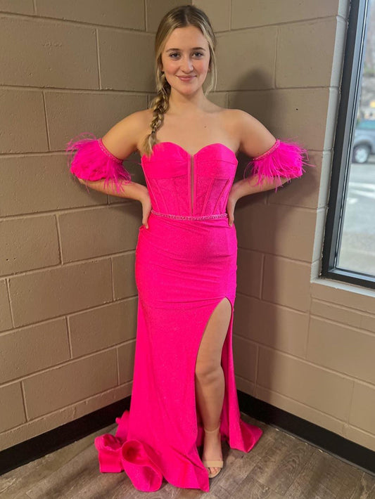 Vestido de fiesta largo ajustado sin tirantes de sirena con abertura