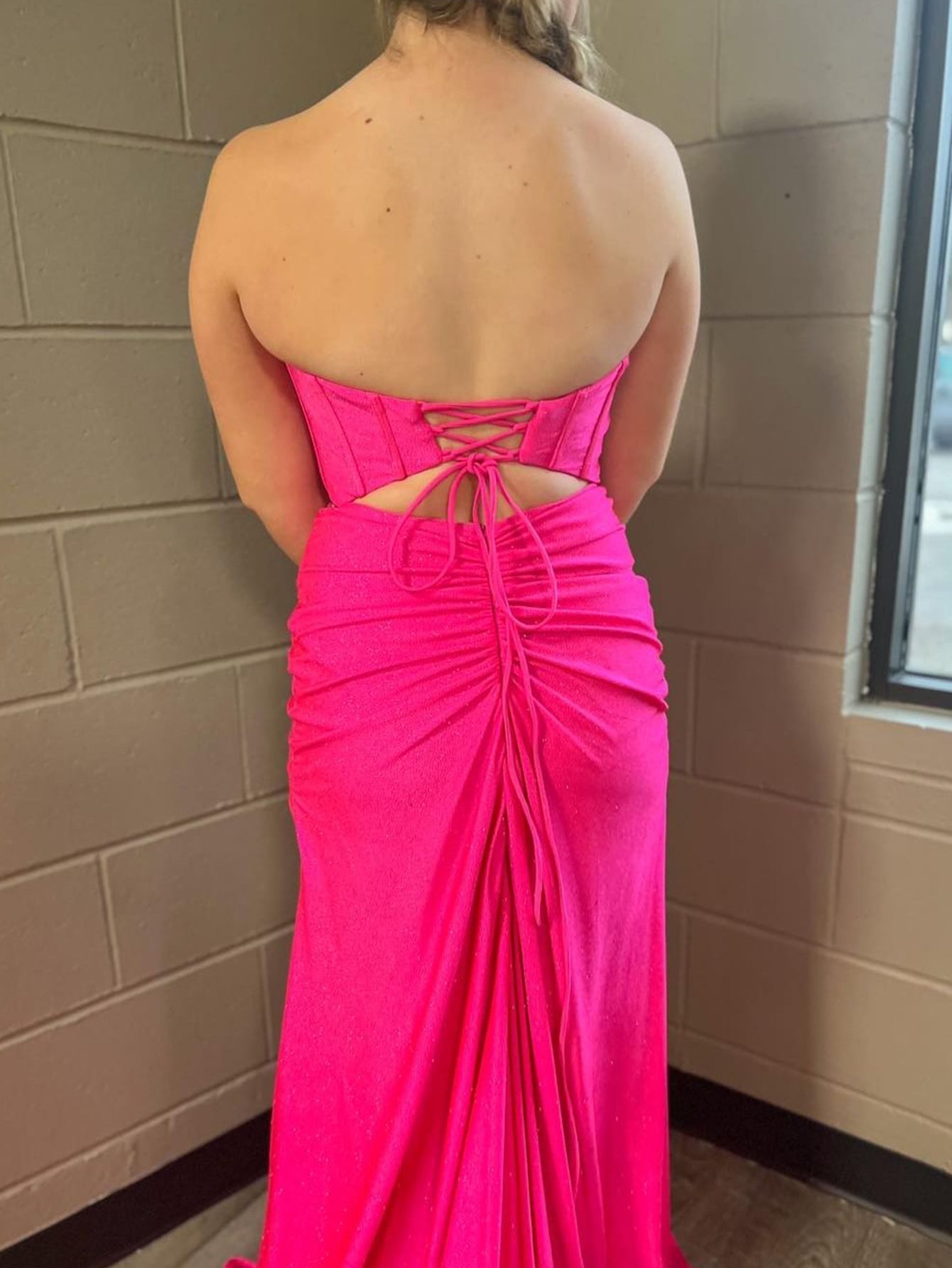 Vestido de fiesta largo ajustado sin tirantes de sirena con abertura