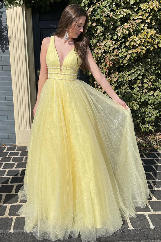 Roycebridal Alaiya | Vestido de fiesta de tul con brillo y escote en V en forma de A