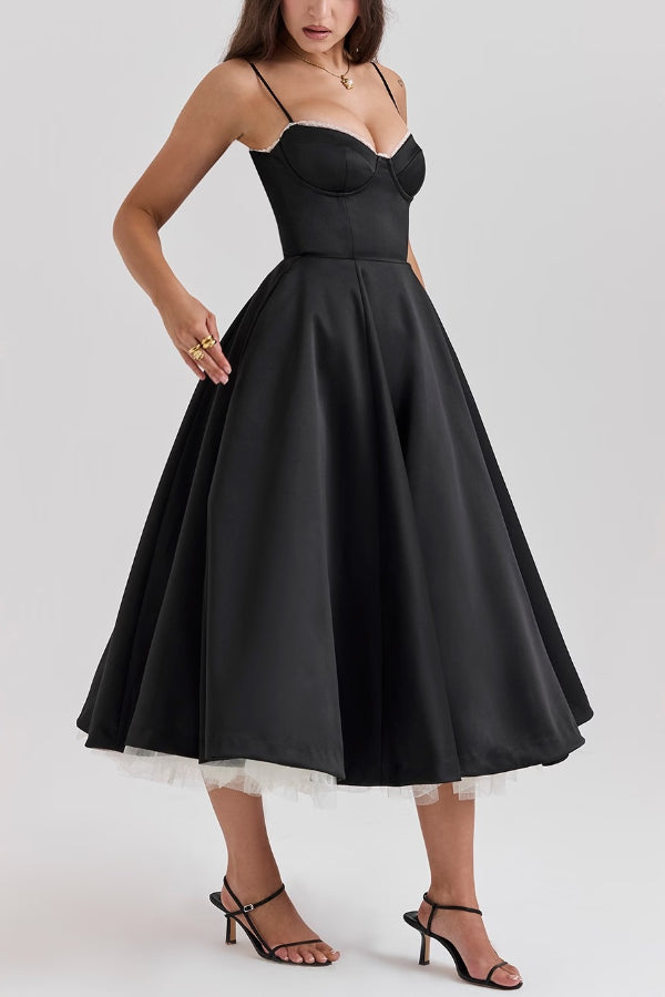 Ärmelloses Tutu-Maxikleid mit Strumpfhaltern und V-Ausschnitt