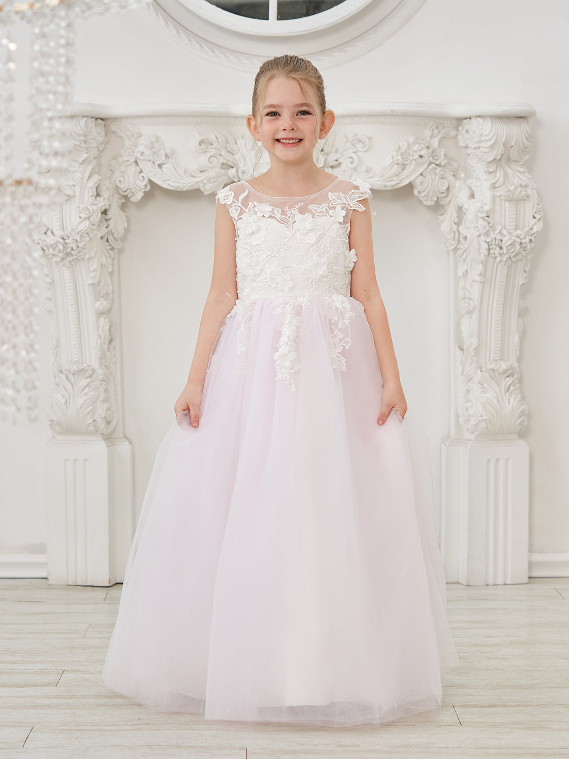A-line Lace Tulle Floor-length Flower Girl Dress