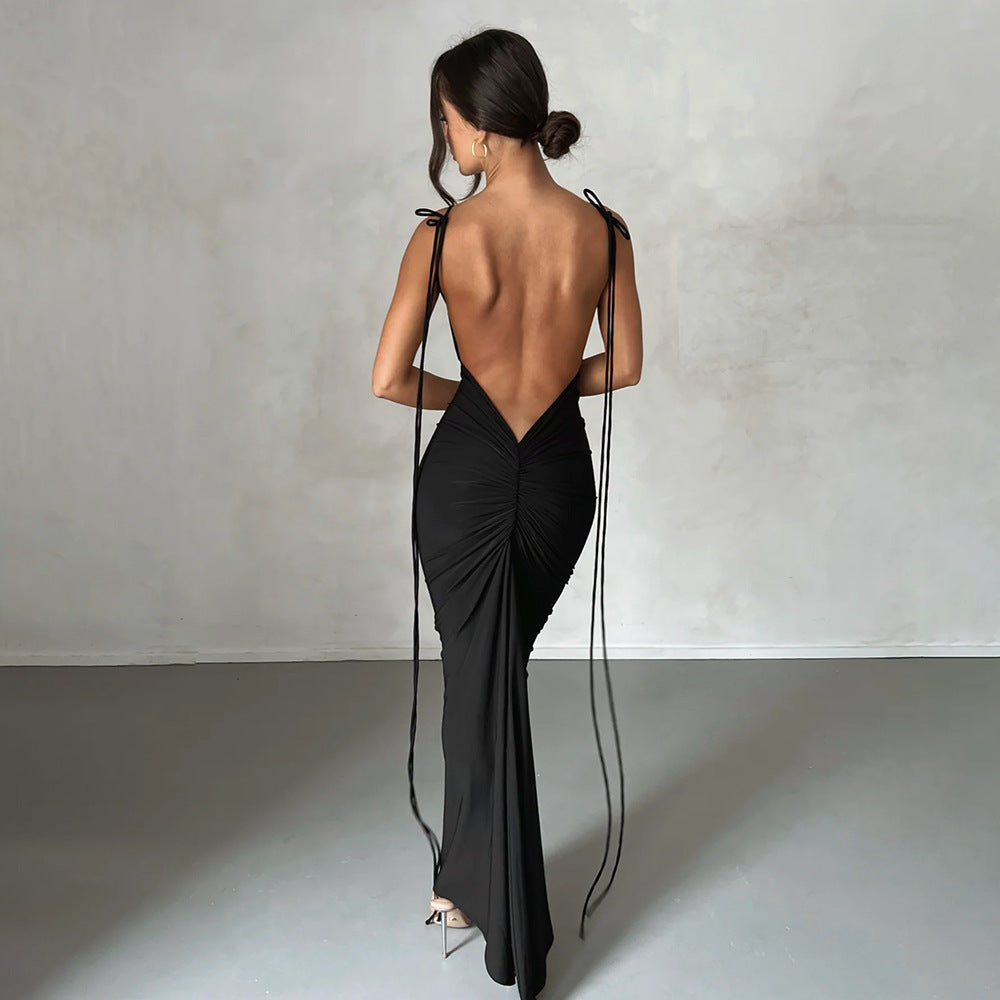 Sexy Kleid für Damen, sexy rückenfreies Plisseekleid, Abendkleid, ärmelloses Trägerkleid für Damen