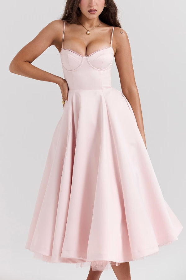 Ärmelloses Tutu-Maxikleid mit Strumpfhaltern und V-Ausschnitt