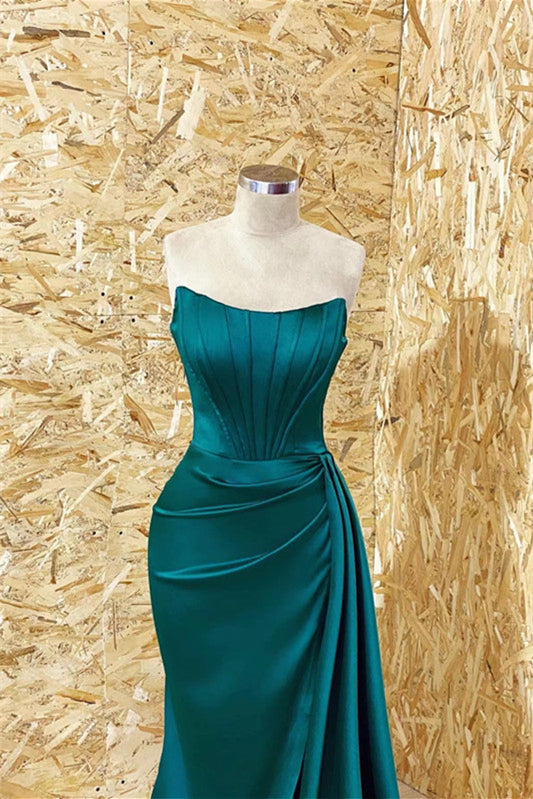 Stunning Long Strapless Mermaid Ruffles Satin Prom Dresses