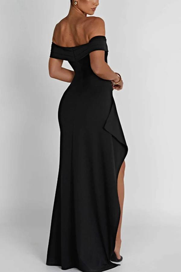 Sexy Lady Schulterfreies Maxikleid mit hohem Schlitz