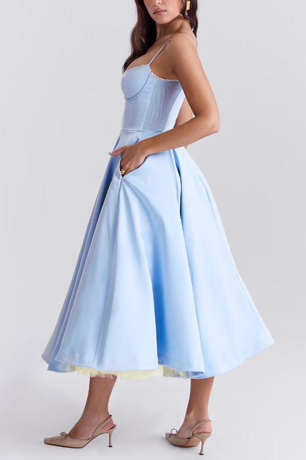 Ärmelloses Tutu-Maxikleid mit Strumpfhaltern und V-Ausschnitt