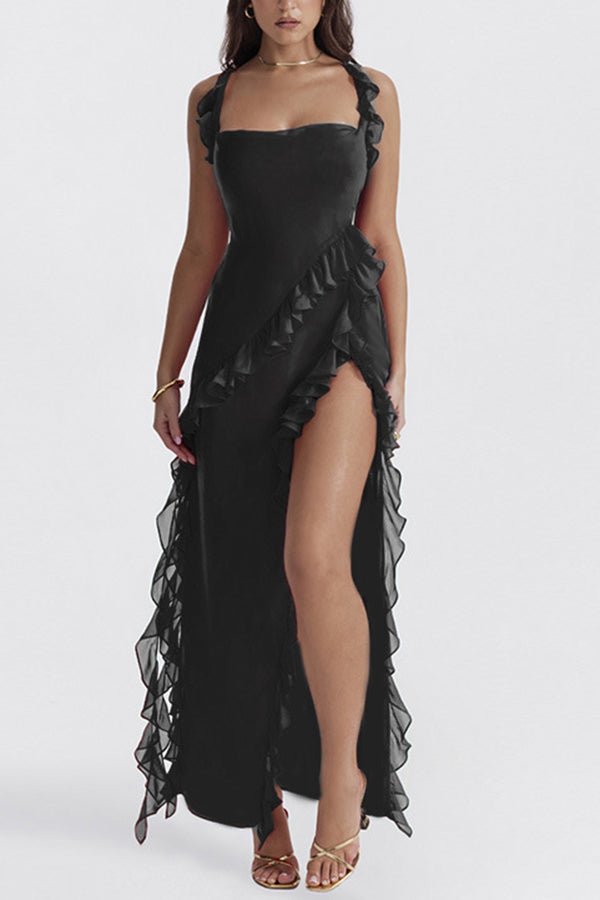 Ultra-sexy Silhouette Rüschen High-Slit Leichtes Maxikleid