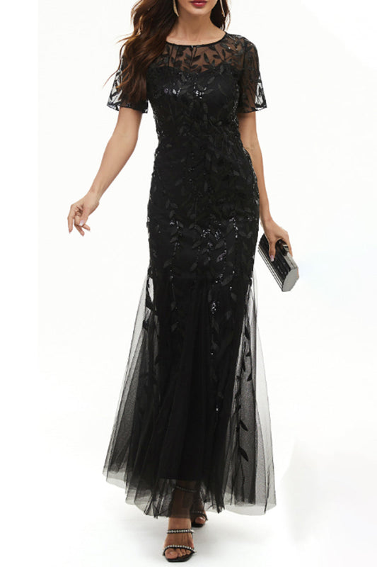 Vestidos de noche elegantes de celebridades con patchwork y lentejuelas y cuello redondo