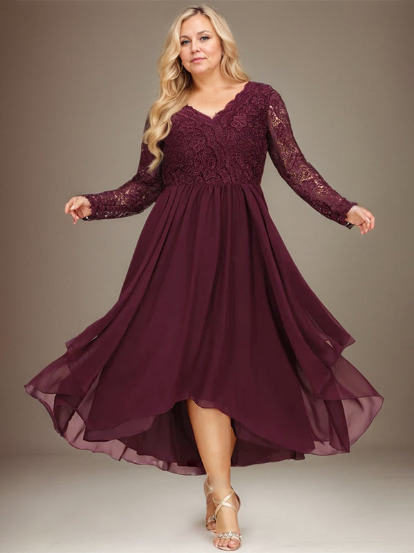 A-Linie V-Ausschnitt Asymmetrisches Chiffon-Kleid für die Brautmutter