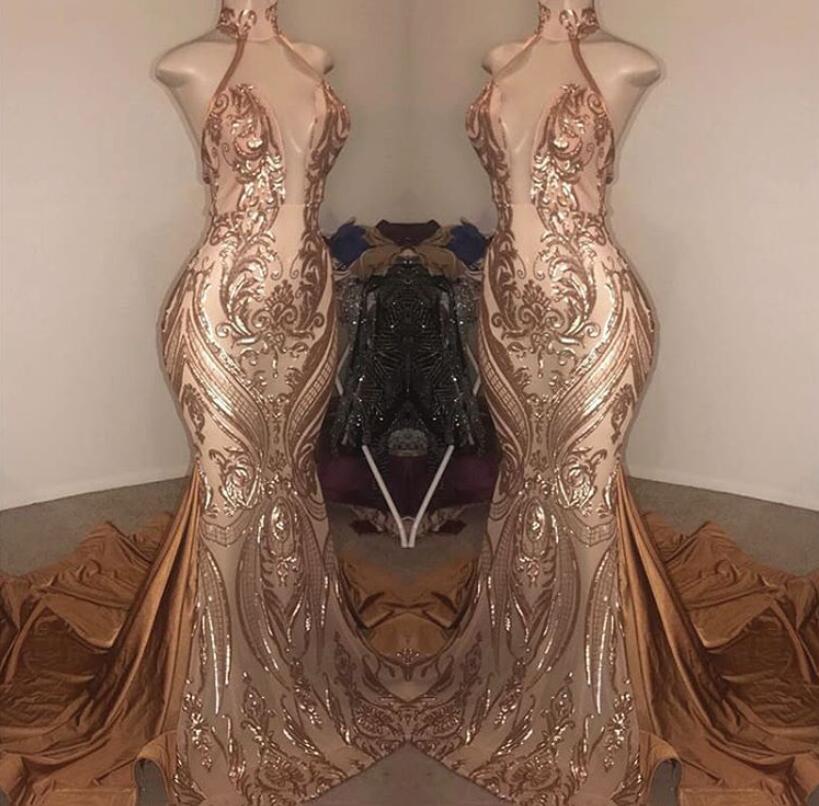 Elegante vestido de fiesta de sirena con escote en V profundo y cuello halter hasta el suelo