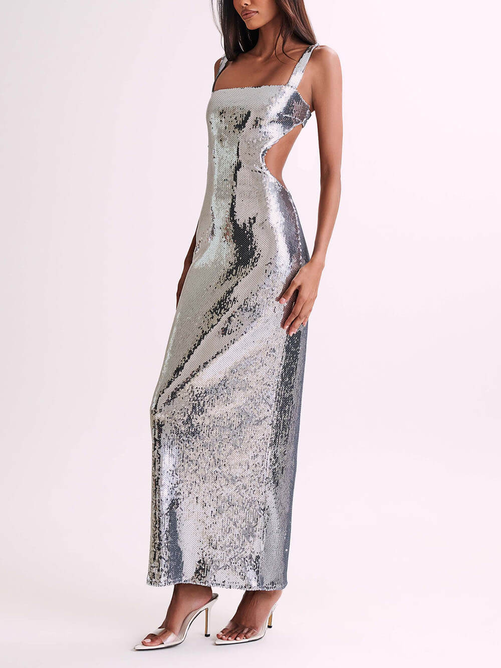 Maxikleid mit Pailletten und Cut-Out