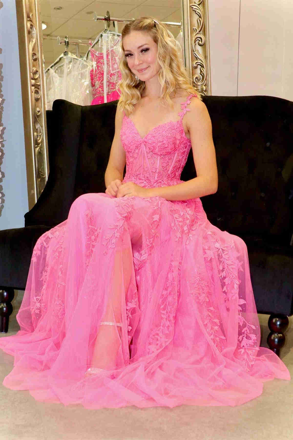 A-line Sweetheart Lace Tulle Prom Dress with Slit