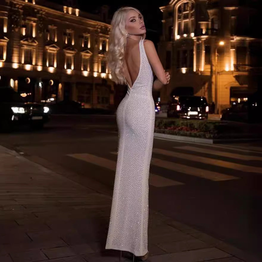 Trendy Stretchy Long Dress Backless Party Prom Dress