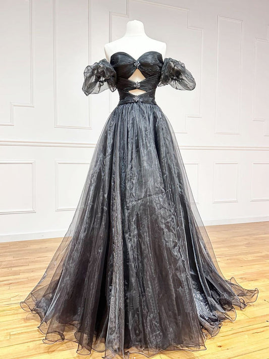 Roycebridal Aspen | Vestido de fiesta largo de organza negra con corte en A