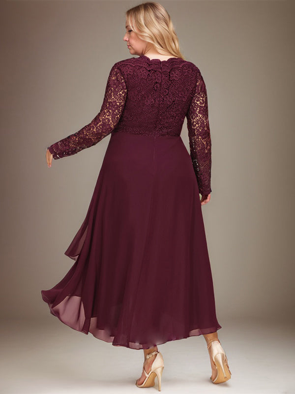 A-Linie V-Ausschnitt Asymmetrisches Chiffon-Kleid für die Brautmutter