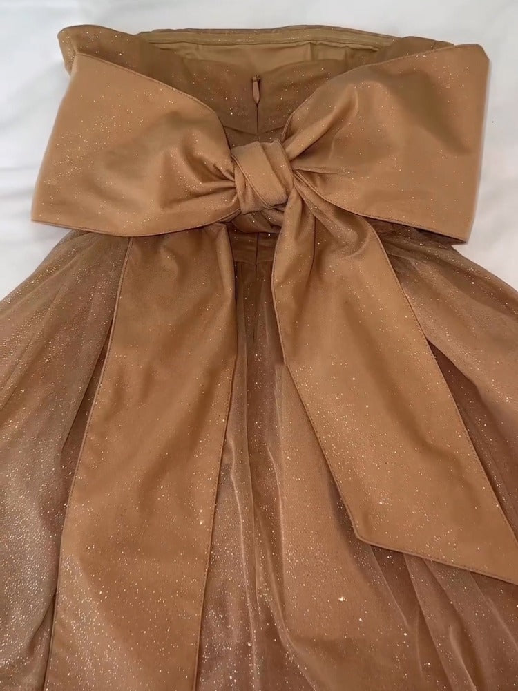 TARUXY Vestido de noche con lentejuelas brillantes para mujer, minivestido ajustado con volantes y hombros descubiertos, vestido de fiesta con lazo y espalda descubierta sexy para mujer