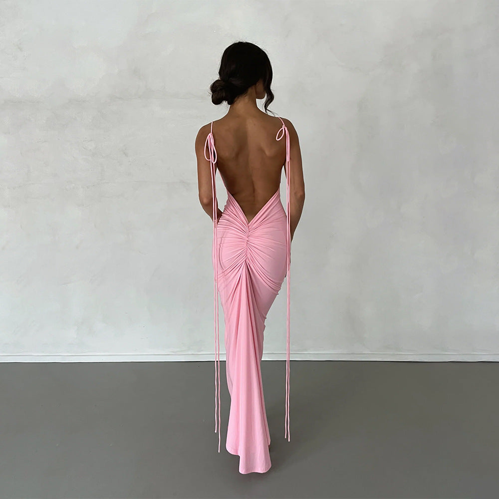 Sexy Kleid für Damen, sexy rückenfreies Plisseekleid, Abendkleid, ärmelloses Trägerkleid für Damen