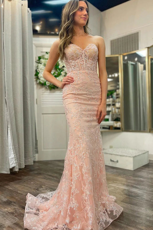 Vestido de fiesta largo de sirena con encaje y lentejuelas