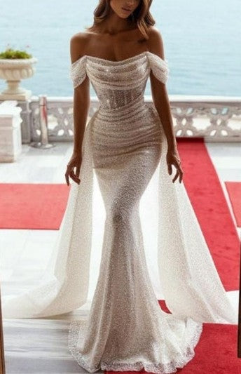 Off the Shoulder Sequins Mermaid Long Prom Dress