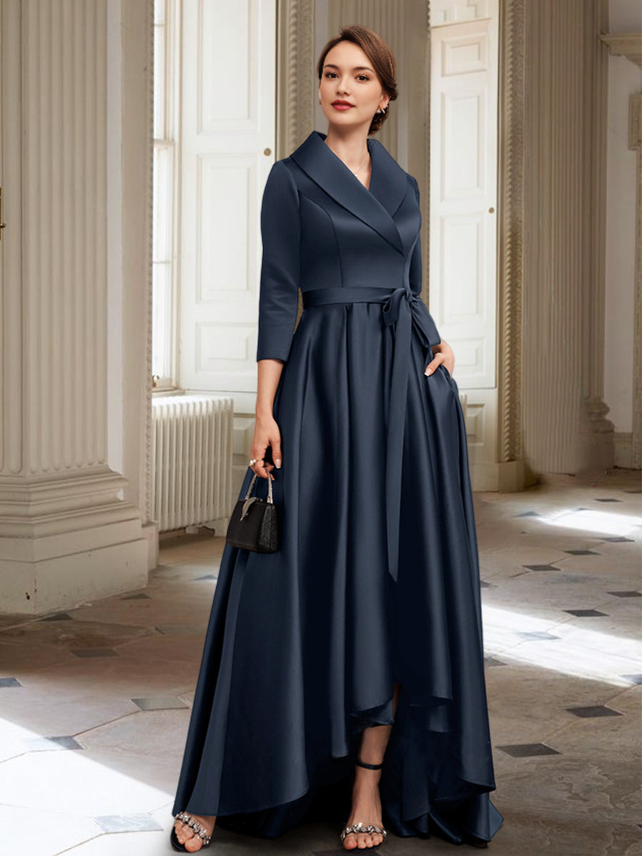 A-Linie/Princess-Linie Lange Ärmel Kleider für die Brautmutter mit Taschen und Gürtel