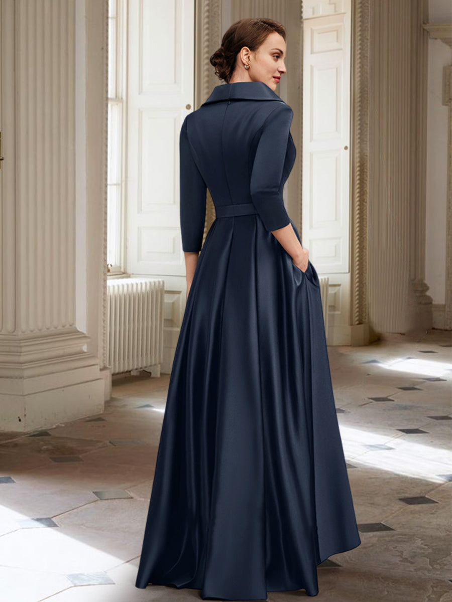 A-Linie/Princess-Linie Lange Ärmel Kleider für die Brautmutter mit Taschen und Gürtel