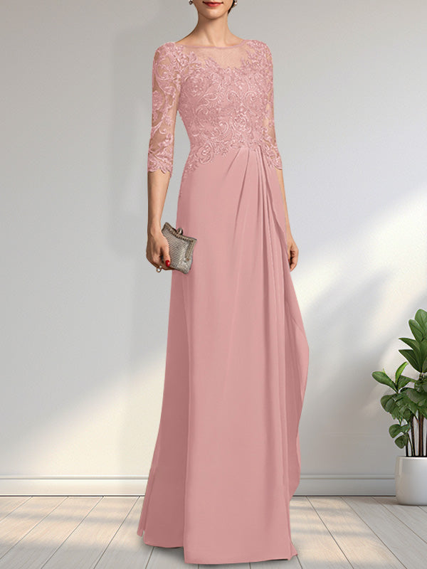 Vestido de madre de la novia de gasa con encaje, corte A, ilusión, largo hasta el suelo, con lentejuelas y abalorios y volantes en cascada