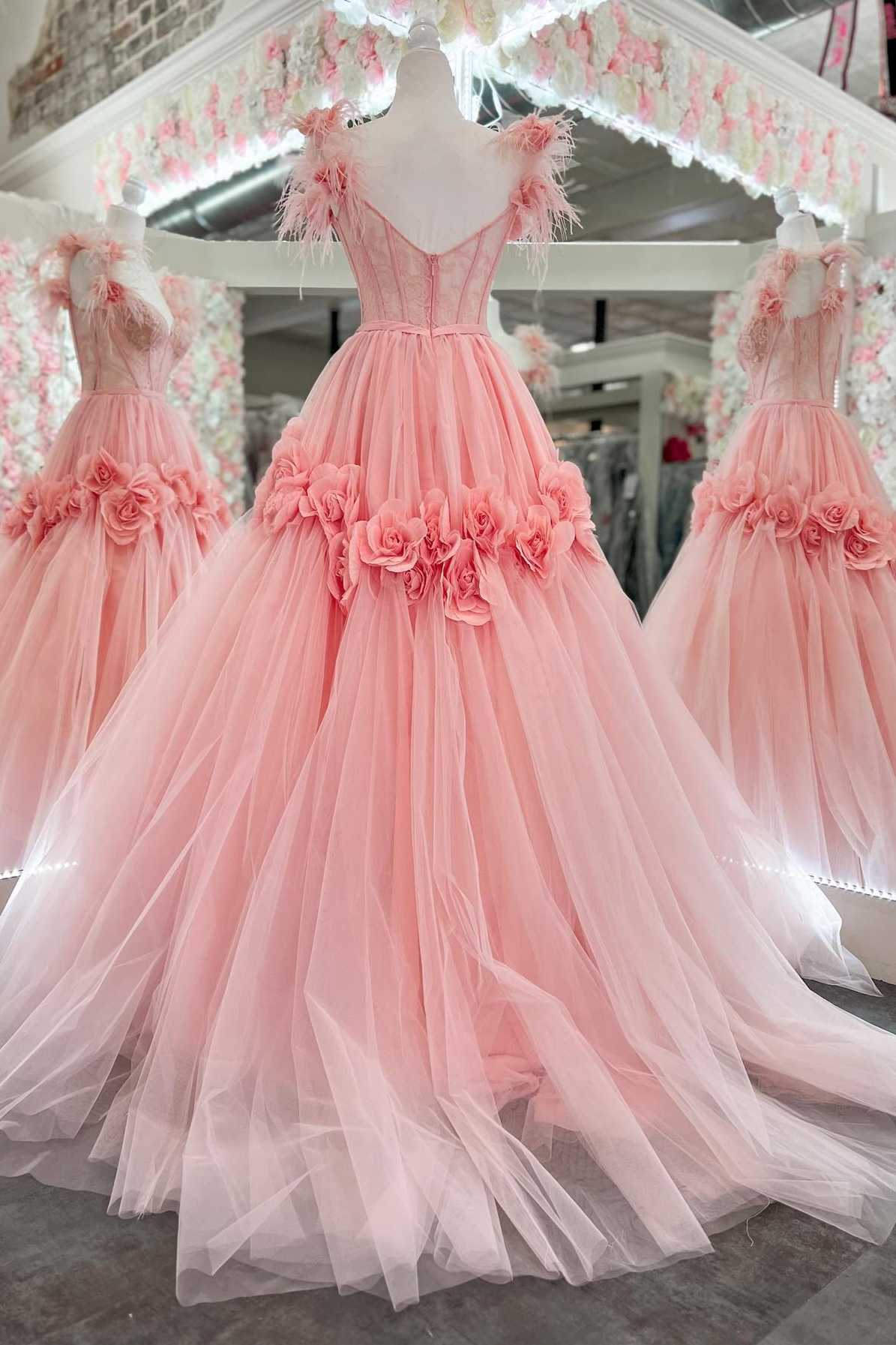 Vestido de fiesta de tul con encaje y hombros descubiertos, corte princesa