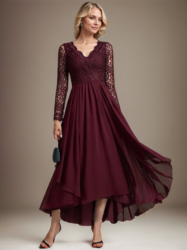 A-Linie V-Ausschnitt Asymmetrisches Chiffon-Kleid für die Brautmutter