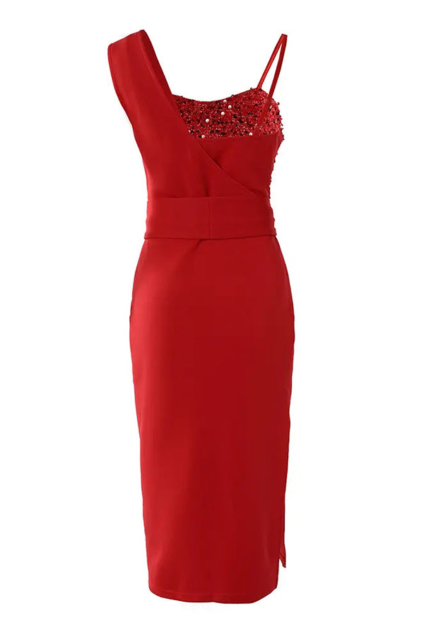 Tampa Nights – Partykleid mit Pailletten-Patch und Schlitz