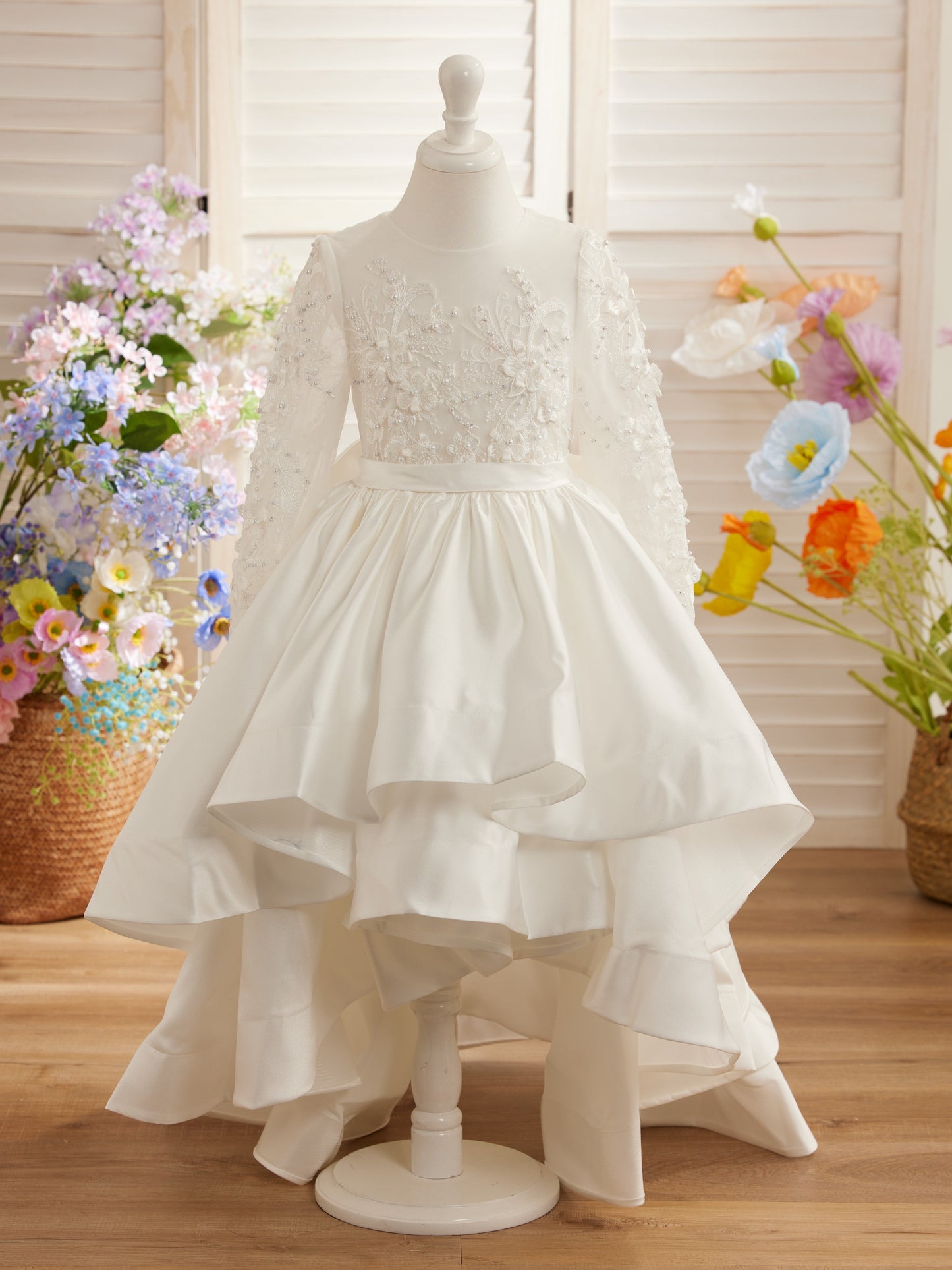 A-line Satin Asymmetrical Flower Girl Dress