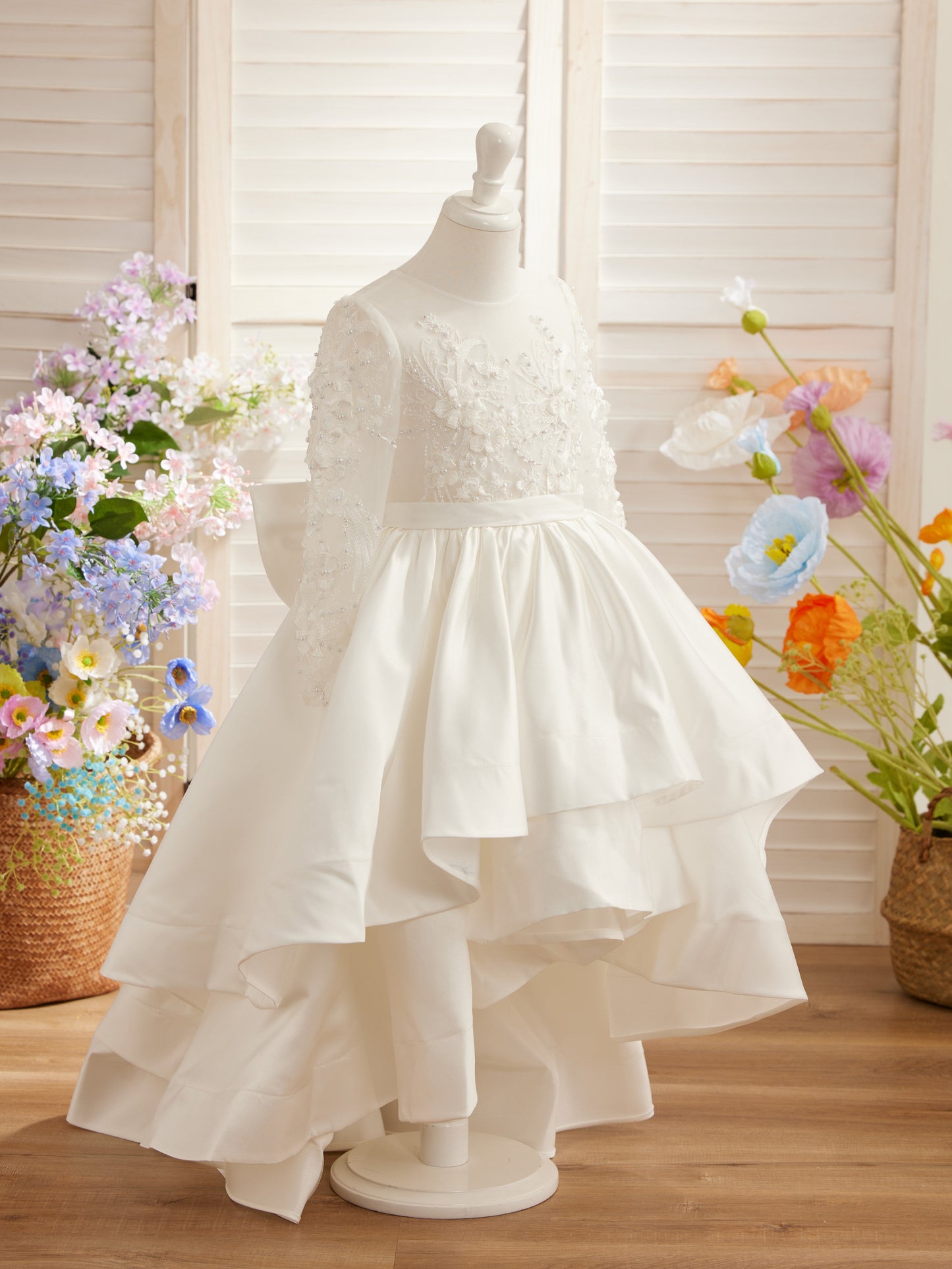 A-line Satin Asymmetrical Flower Girl Dress