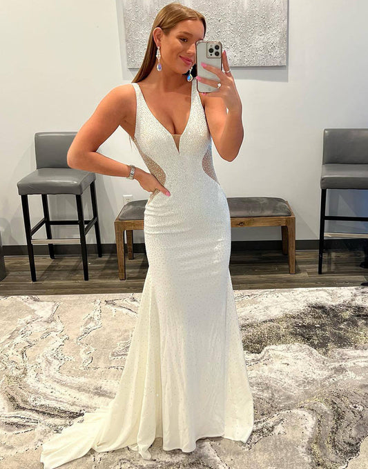 Tonya – Weißes Meerjungfrau-Ballkleid mit Perlen