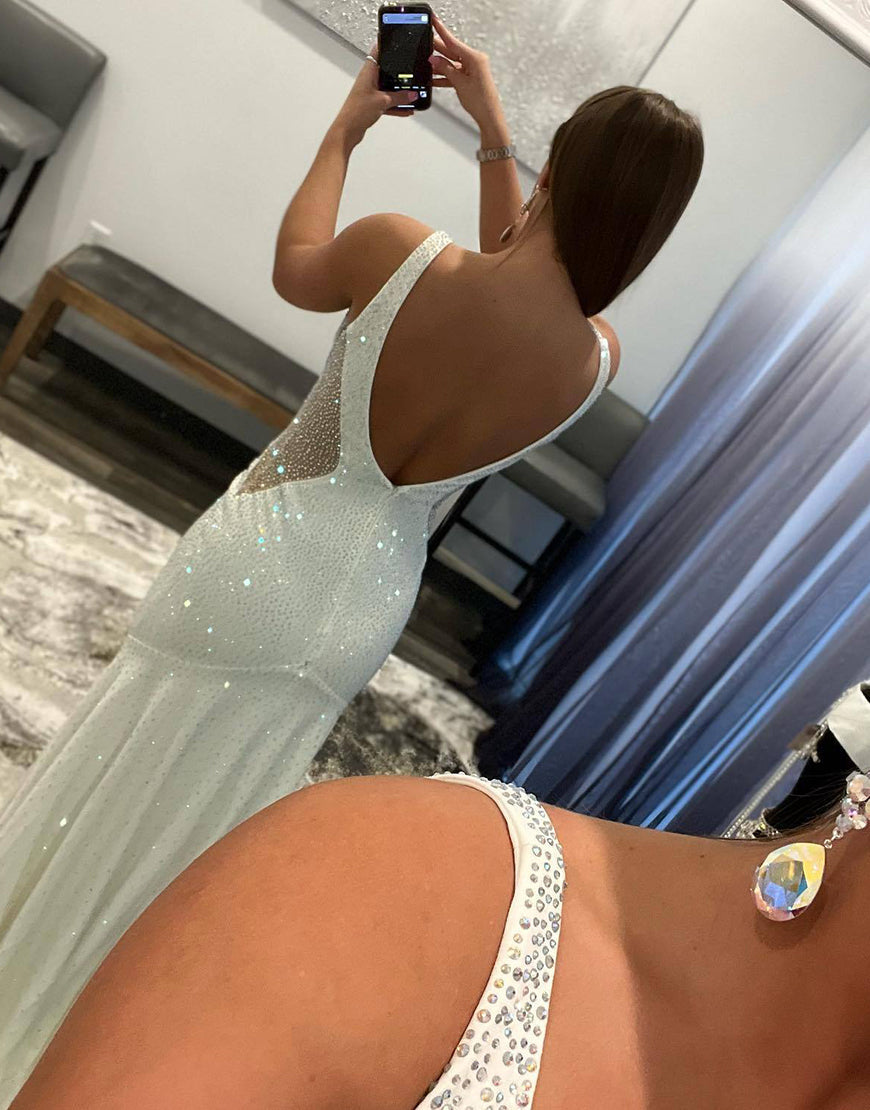 Tonya – Weißes Meerjungfrau-Ballkleid mit Perlen