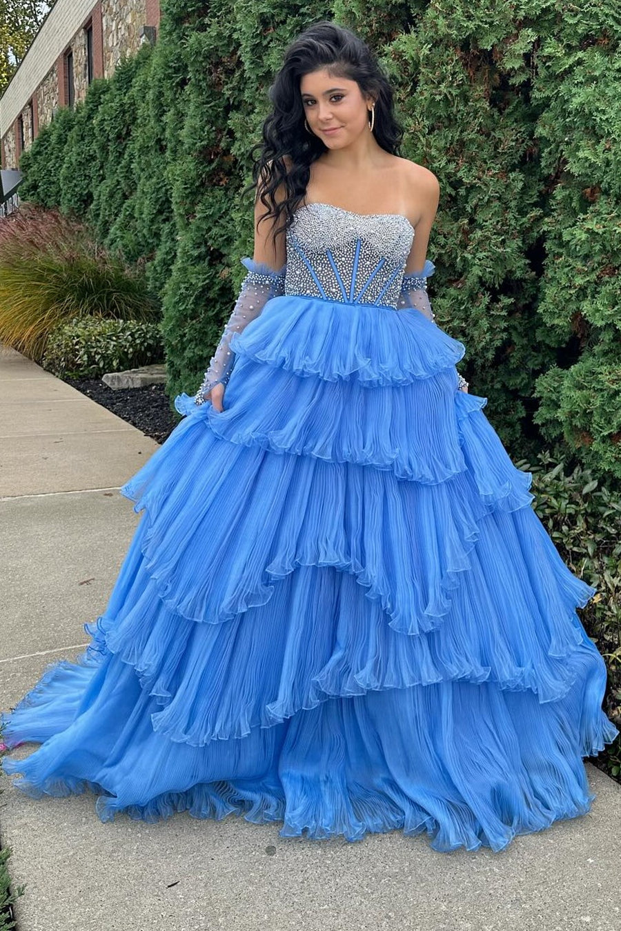 Roycebridal Lana | Vestido de fiesta de organza con escote en forma de A y mangas desmontables.