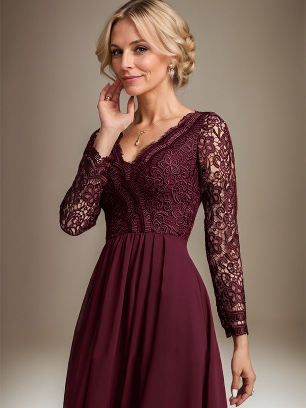 A-Linie V-Ausschnitt Asymmetrisches Chiffon-Kleid für die Brautmutter