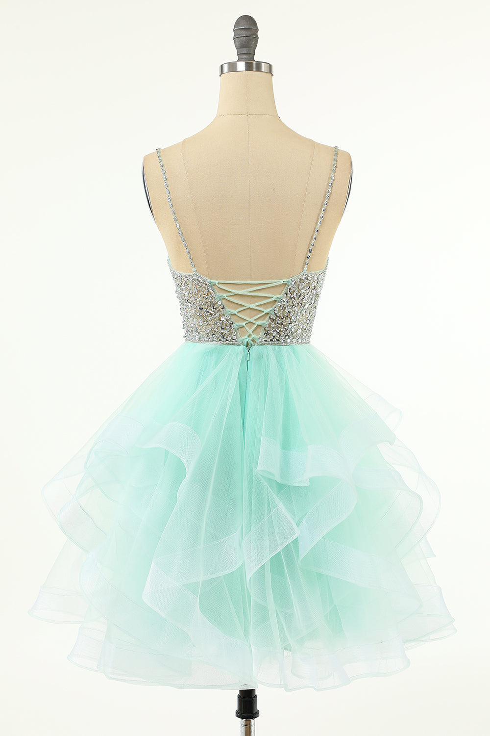 Vestido de fiesta de tul con escote en V y corte en A
