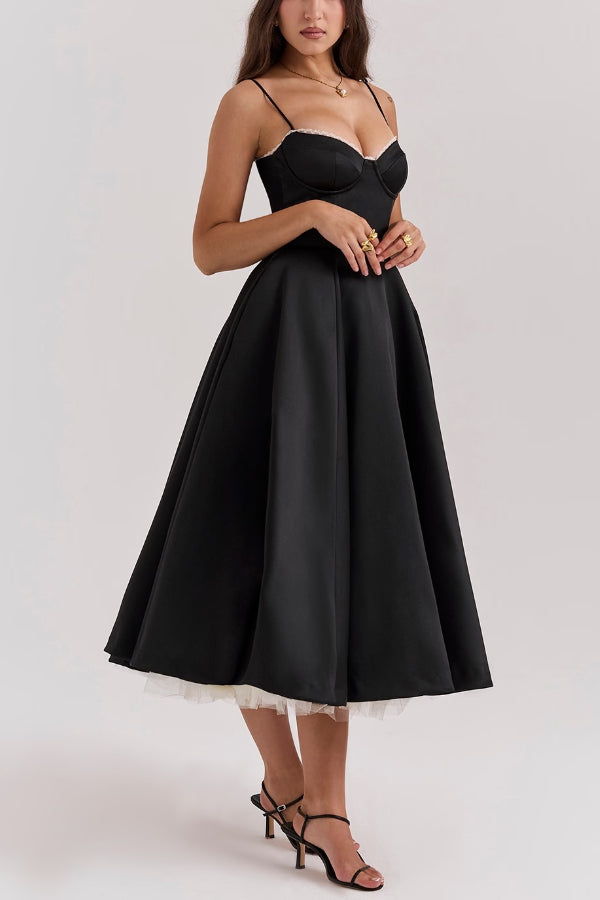 Ärmelloses Tutu-Maxikleid mit Strumpfhaltern und V-Ausschnitt