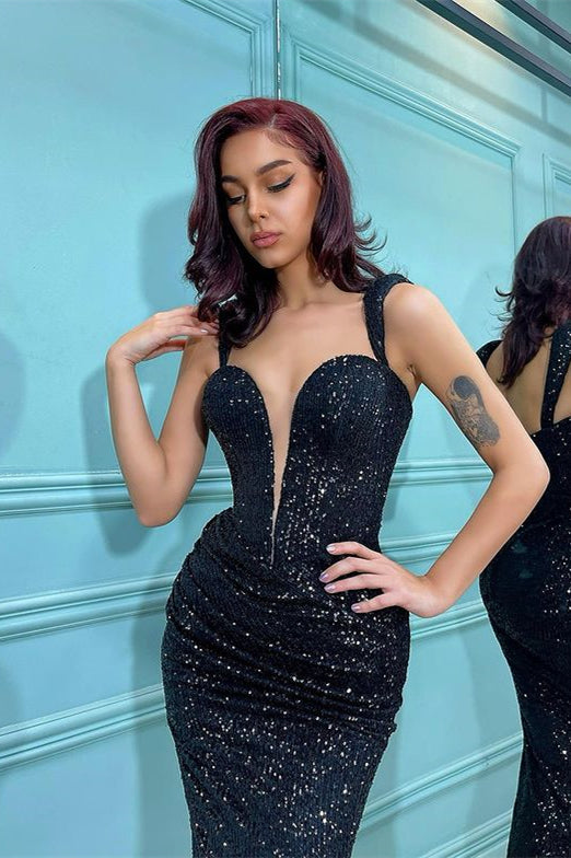 Off The Shoulder Sweetheart Mermaid Prom Dress with Black Sequins