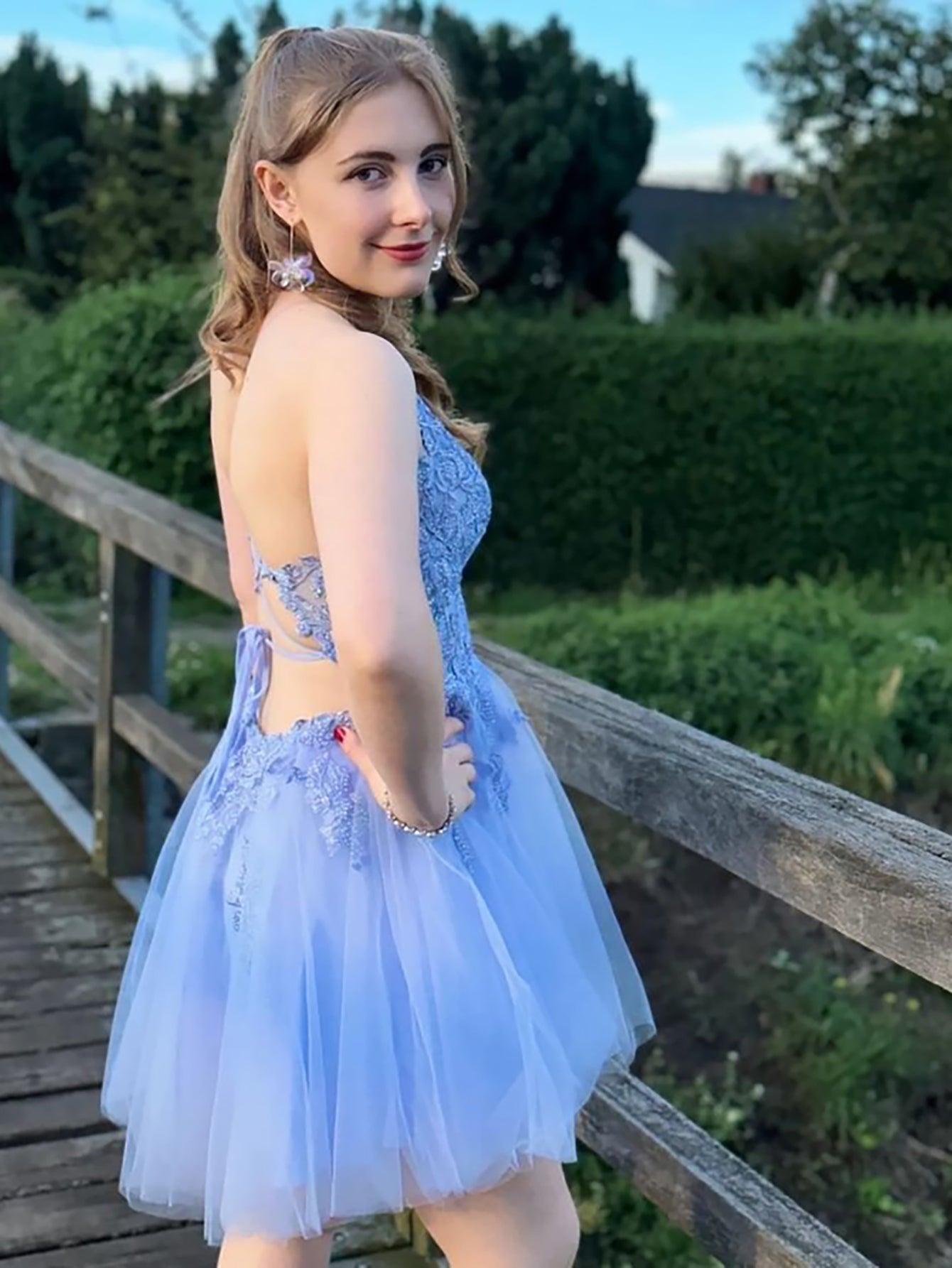 A Line Applique BlushTulle Short Homecoming Dress