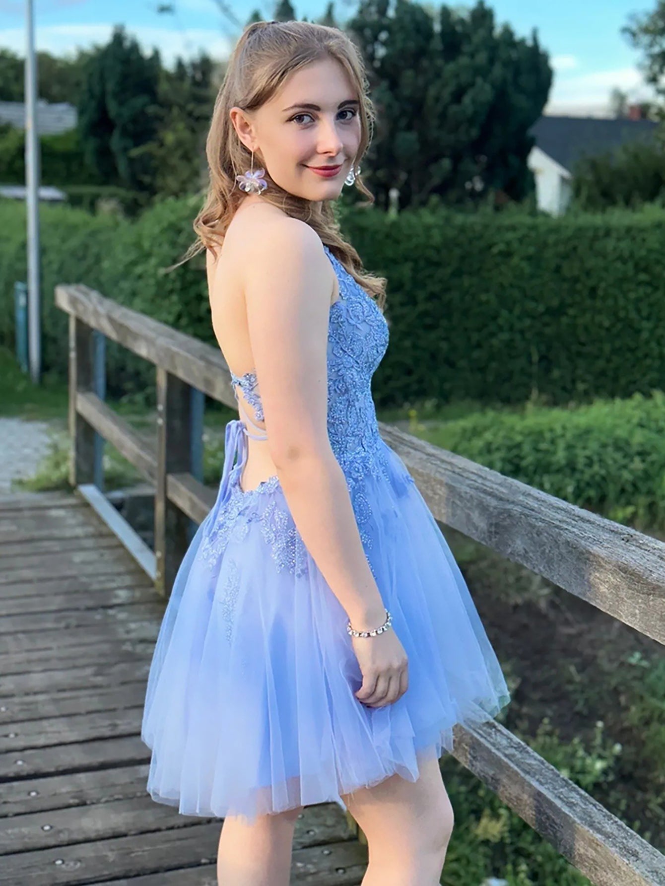 A Line Applique BlushTulle Short Homecoming Dress