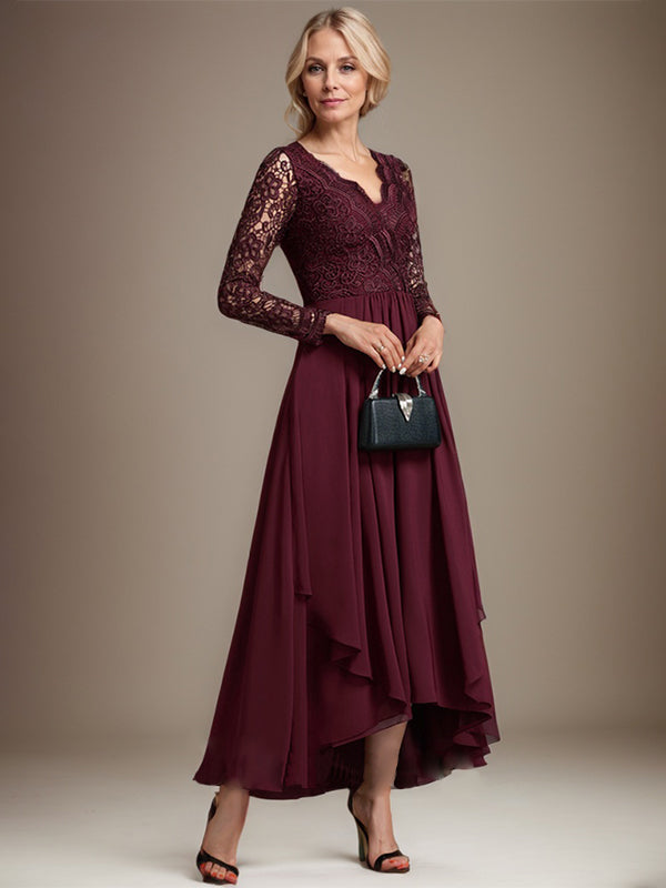 A-Linie V-Ausschnitt Asymmetrisches Chiffon-Kleid für die Brautmutter