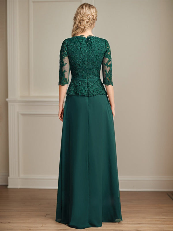 A-Linie, V-Ausschnitt, bodenlanges Chiffon-Kleid für die Brautmutter mit kaskadierenden Rüschen und Pailletten