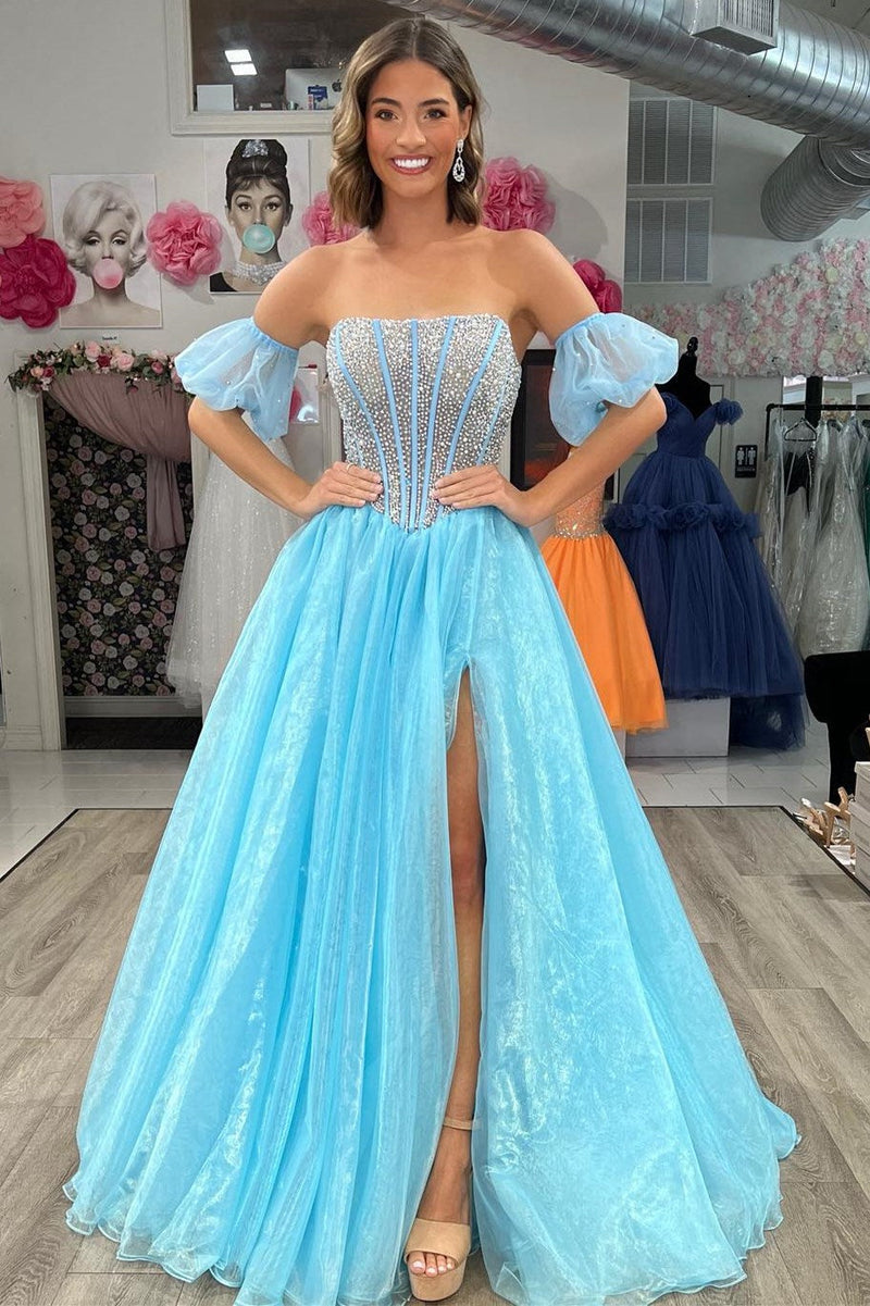 Roycebridal Brianna | Vestido de fiesta de organza con corsé ruborizado, sin tirantes y corte A
