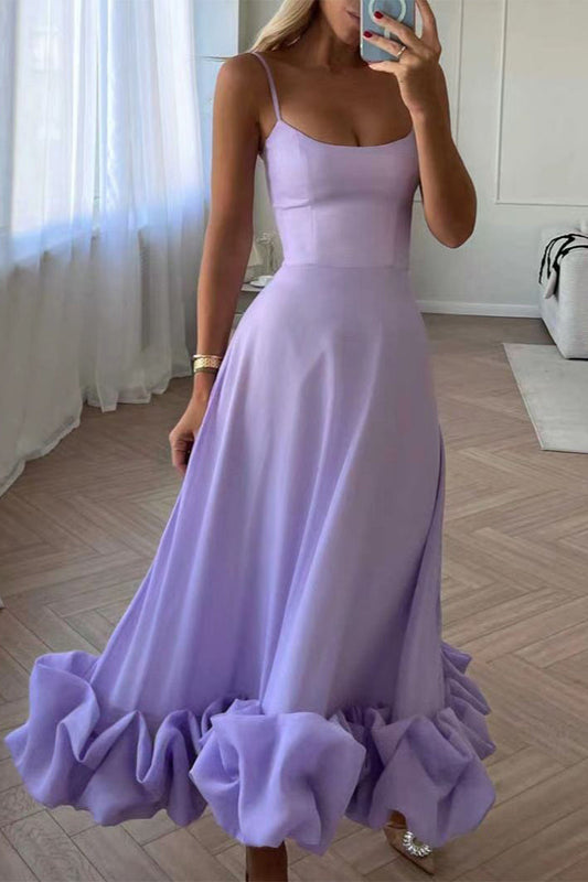 Vestido de noche sencillo, formal, liso, con patchwork y escote en U