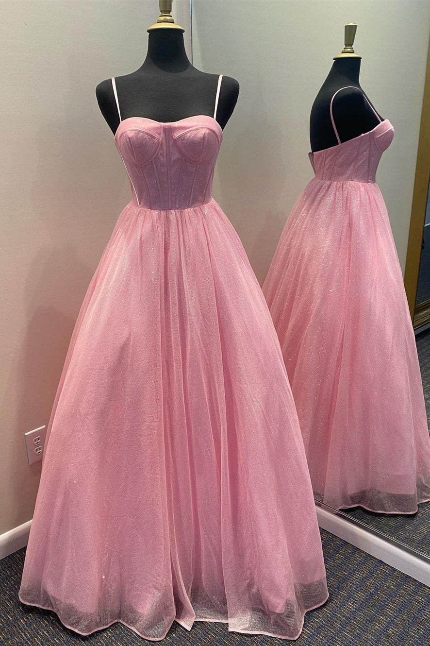 Vestido formal largo con tirantes lavanda y corte A