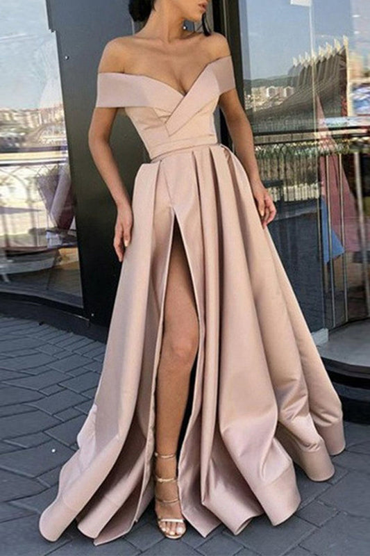 Elegante vestido de noche formal con escote en V y abertura en el lateral (12 colores)
