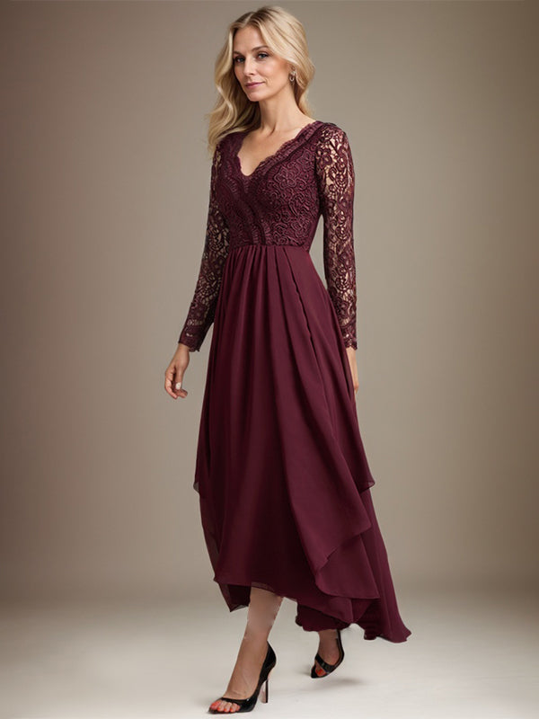 A-Linie V-Ausschnitt Asymmetrisches Chiffon-Kleid für die Brautmutter