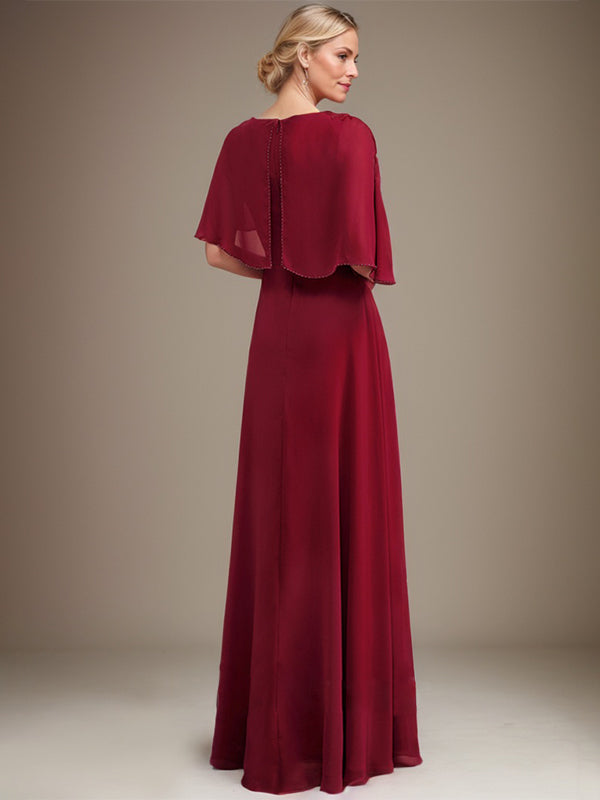 Vestido de gasa con encaje y lentejuelas para madre de la novia, corte A, largo hasta el suelo