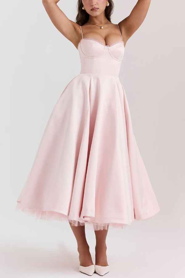 Ärmelloses Tutu-Maxikleid mit Strumpfhaltern und V-Ausschnitt