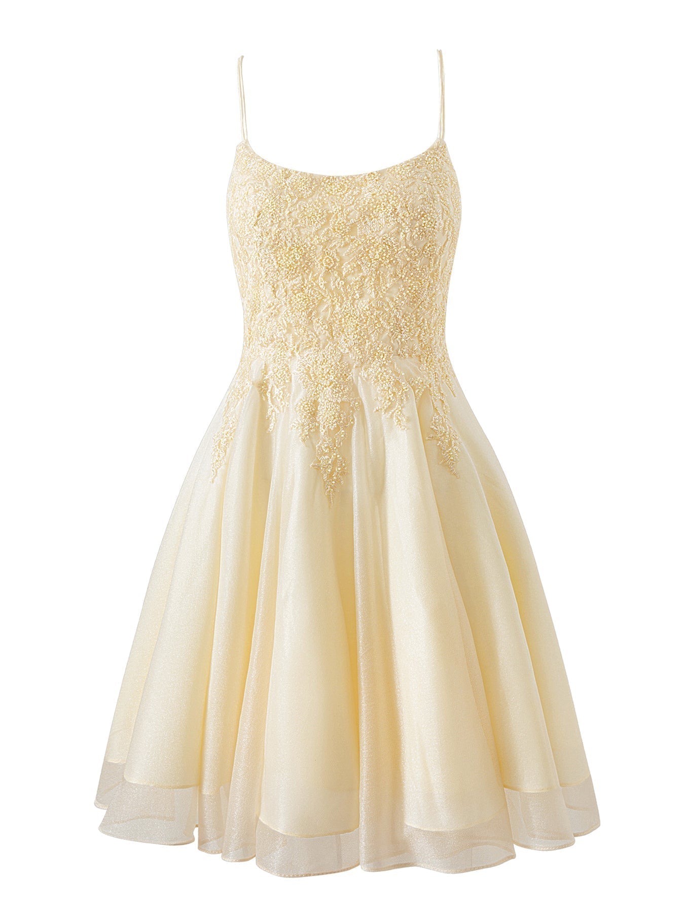 Vestido corto de gasa con corte A para fiesta de bienvenida